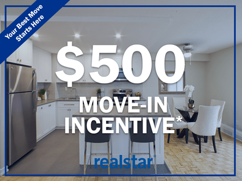 a 500 move in incentive in a kitchen and a dining room